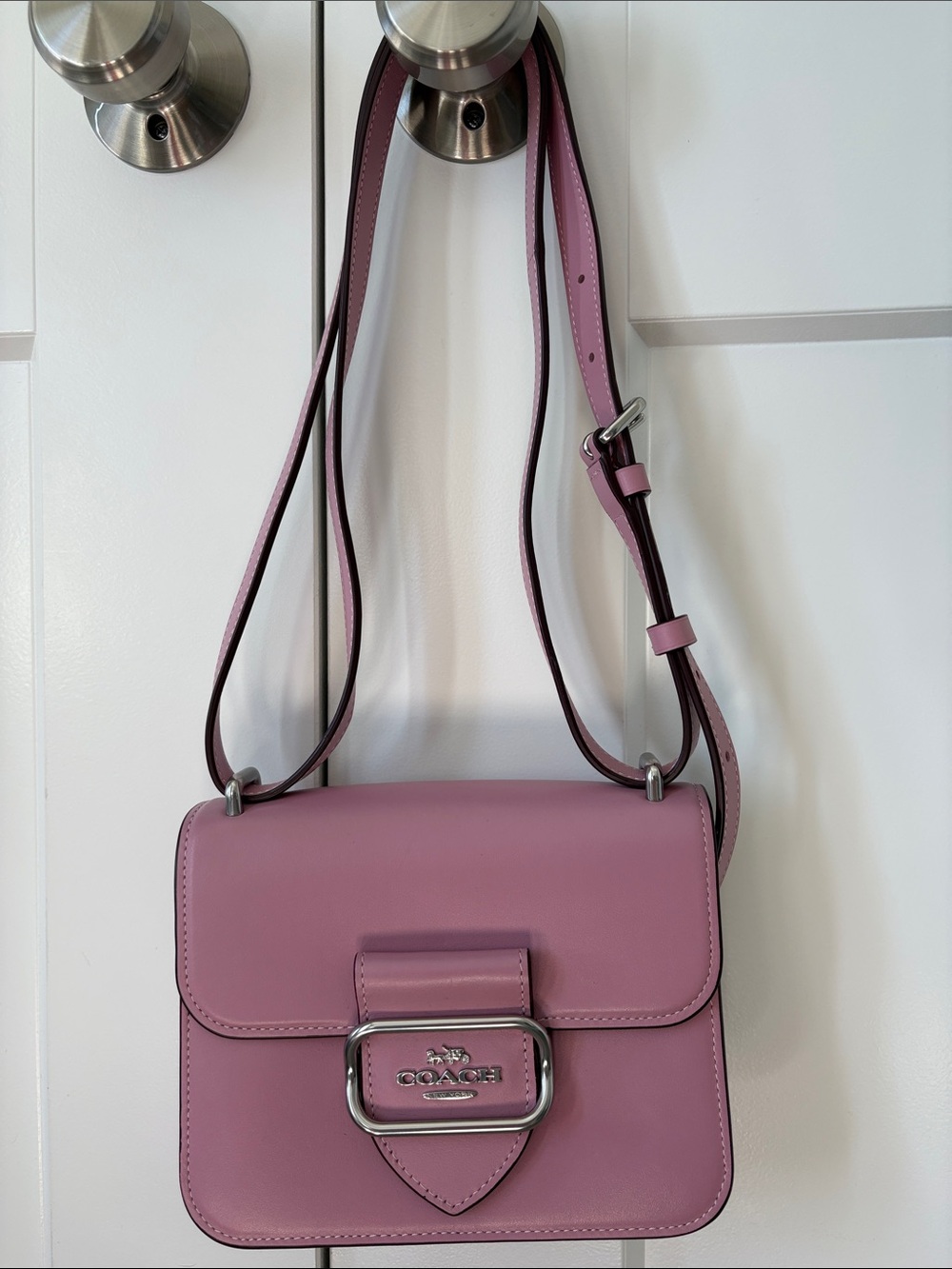 Coach Pink Pebbled Leather Crossbody Bag with Silver Buckle